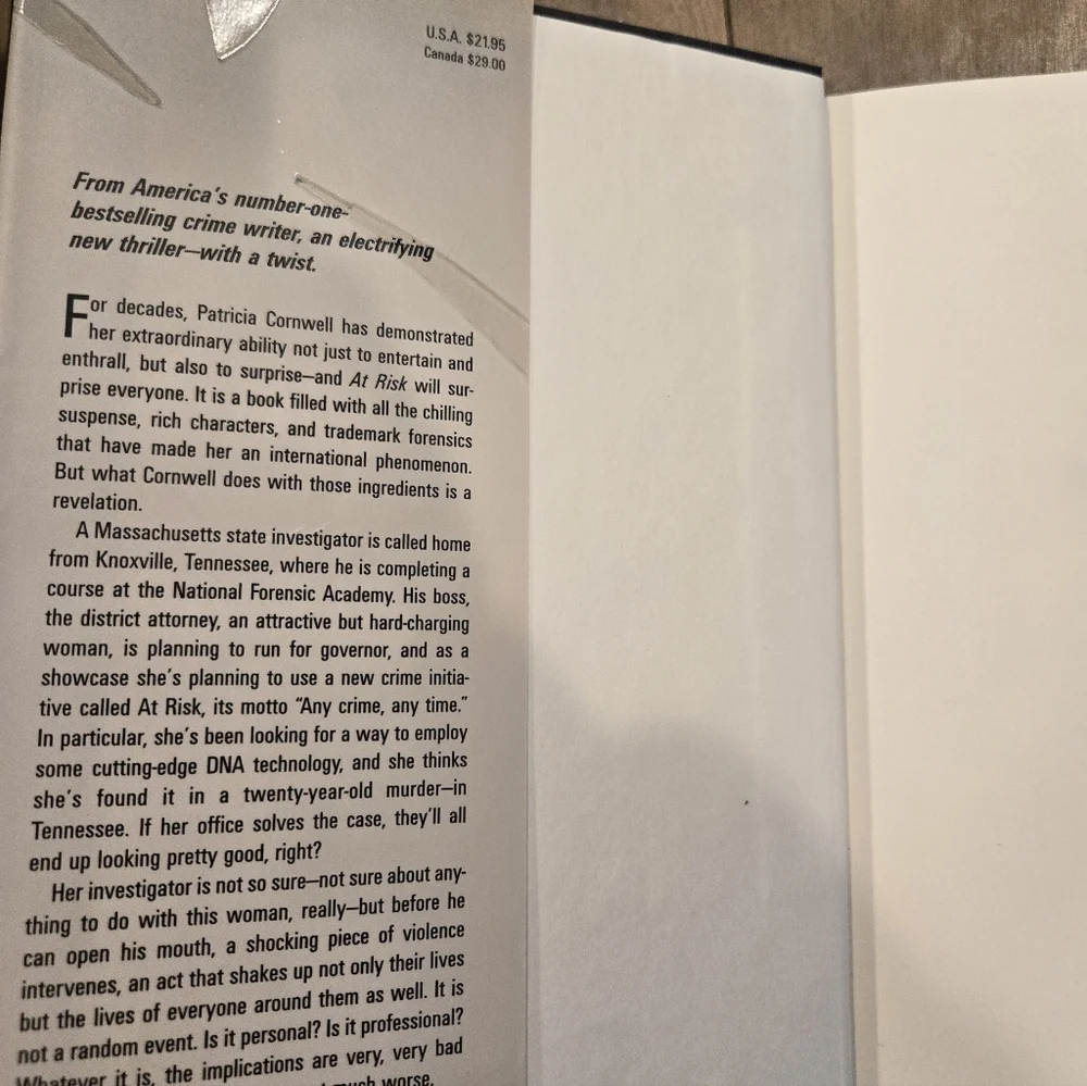 Patricia Cornwell 'At Risk' Hardcover Book